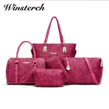 Famosa Marca 2017 de Cuero de Las Mujeres Picture Package 5 unids/set Tejer Pestañas Traje Bolsos Diseñadores de la Marca Bolsa de Embrague Del Hombro TY013
