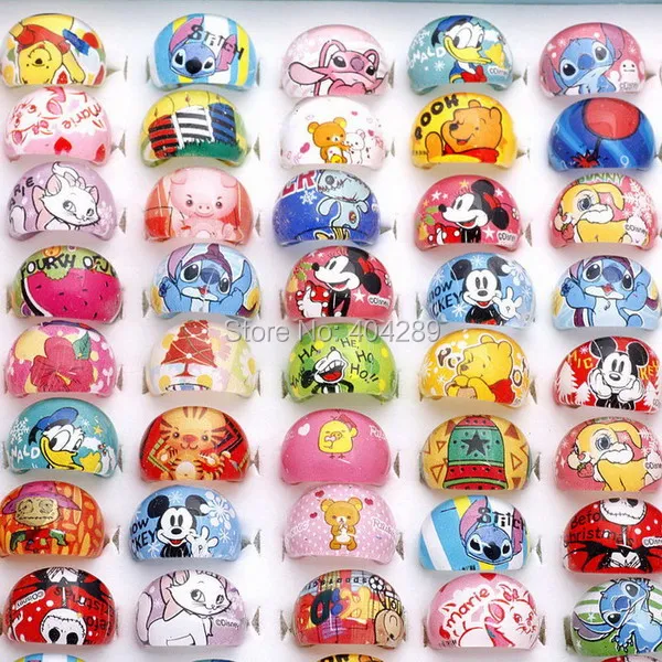 10pcs Cute Children Cartoon Lucite Resin Plastic Rings for Girls,kids