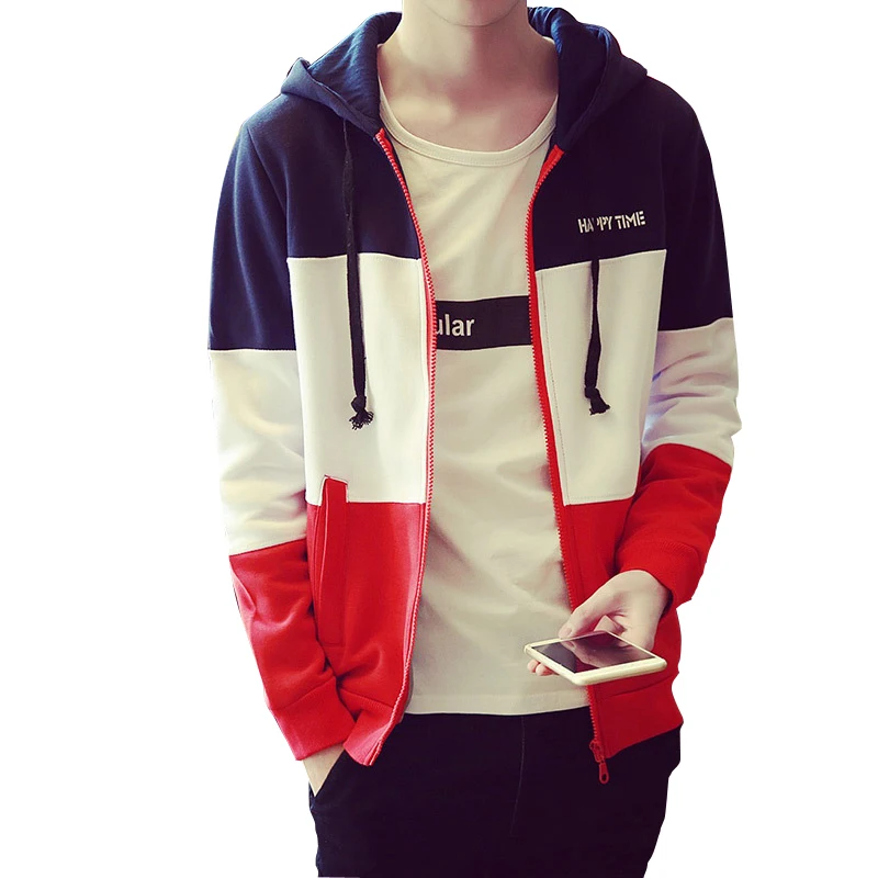 2017 New Fashion Sweatshirts Men Hit color Men Hoodies Casual Coat 3 colors