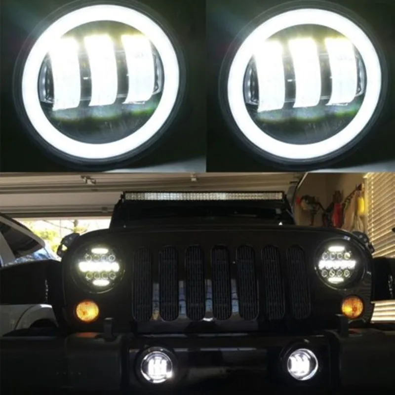 Для Jeep Wrangler Dodge Chrysler Cherokee, 2 шт., 4 дюйма, 30 Вт, круглый светодиодный противотуманные фары, светодиодный фонарь для вождения с поворотным сигналом и DRL