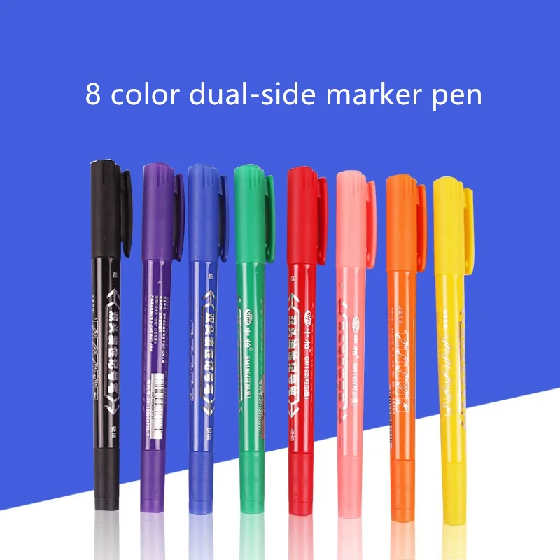 

Dual side permanent 8 color marker pen set 1.2mm 0.6mm Oil ink for CD tissue metal drawing Stationery School supplies F216