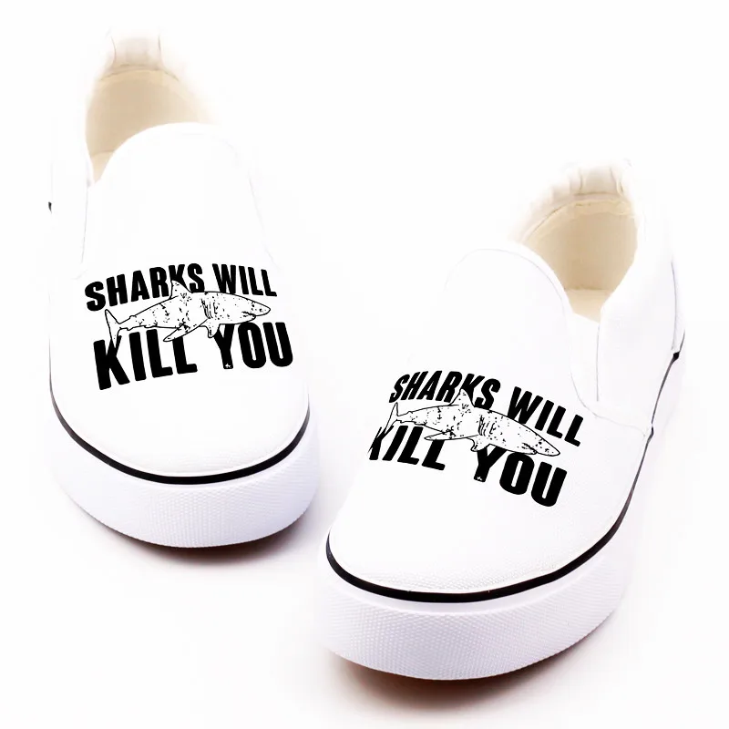 

Funny Words Printed Canvas Shoes Custom Graffiti Sharks Casual Walking Shoe Loafers Slip On Espadrilles Top Brand 2019