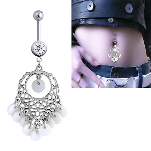 Hollow Alloy Navel Barbell Body Piercing Belly Rhinestone Button Ring
