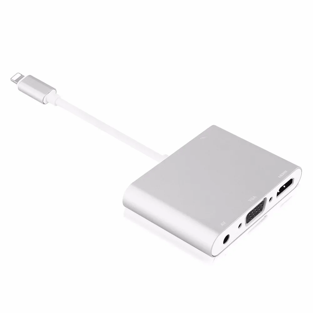 4 в 1 4 K 1080 P HD tv адаптер для Lightning-HDMI VGA AV tv адаптер конвертер для iPhone X Xs XR 8 8 plus 7 7 plus 6 plus для iPad - Цвет: Silvery