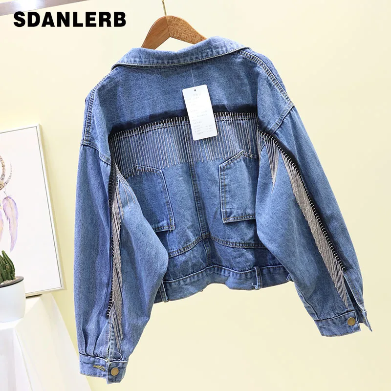 

Spring Autumn Bat Jacket Woman 2019 New Loose Tasseled Jeans Jackets Women's Fashion Short Jeans Jacket Bat Sleeve Coats Femme