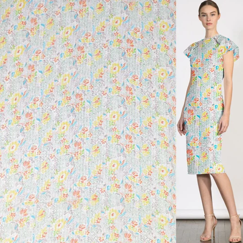 

Crinkle silk georgette gauze silk fabric spots and floral print design,SCG427