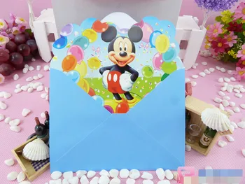 

24pcs/lot Children's Birthday Party Mickey Minnie Cartoon Paper Invitation Cards with Envelopes Kids Party Supplies Favors