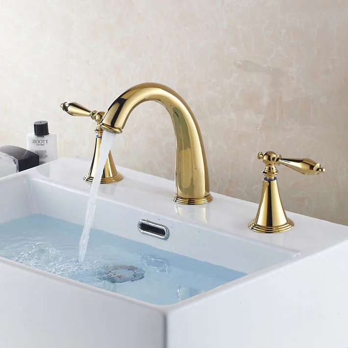 

Mini-widespread 3 Pcs Golden Color Tap 2 Handle Waterfall Bathroom Basin Sink Bathtub Mixer Faucet tap