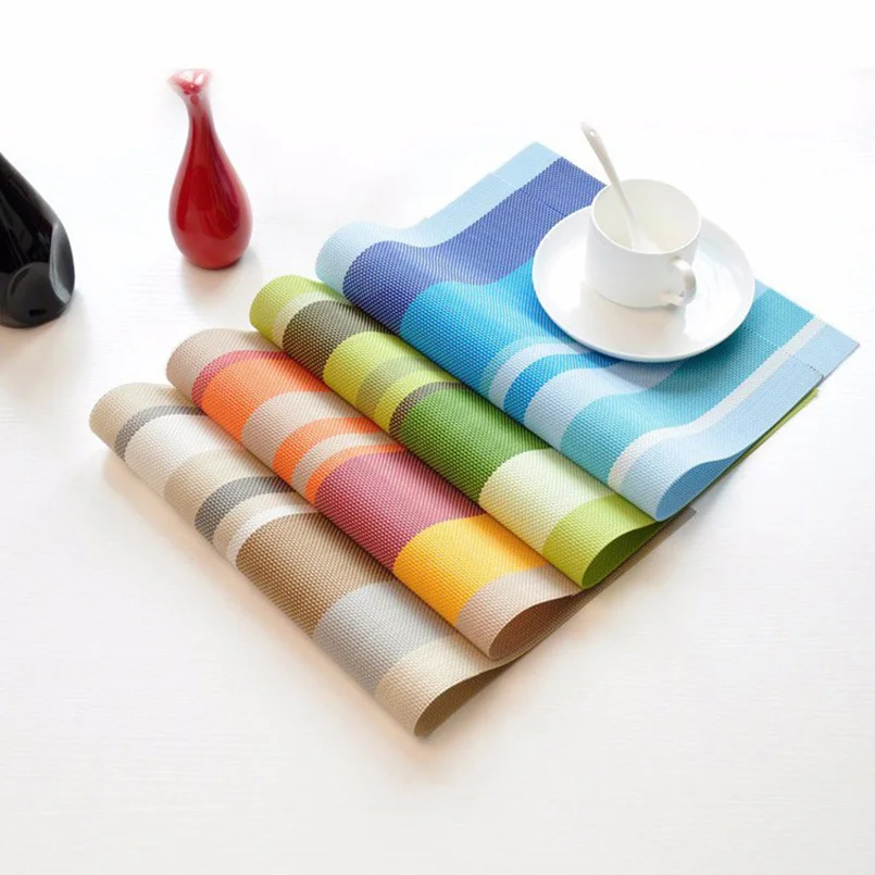 

30*45cm Stripe Table Mat Non Slip Insulation Pad Solid Placemats Table Mat Kitchen Accessories Home Decoration Pad Coaster
