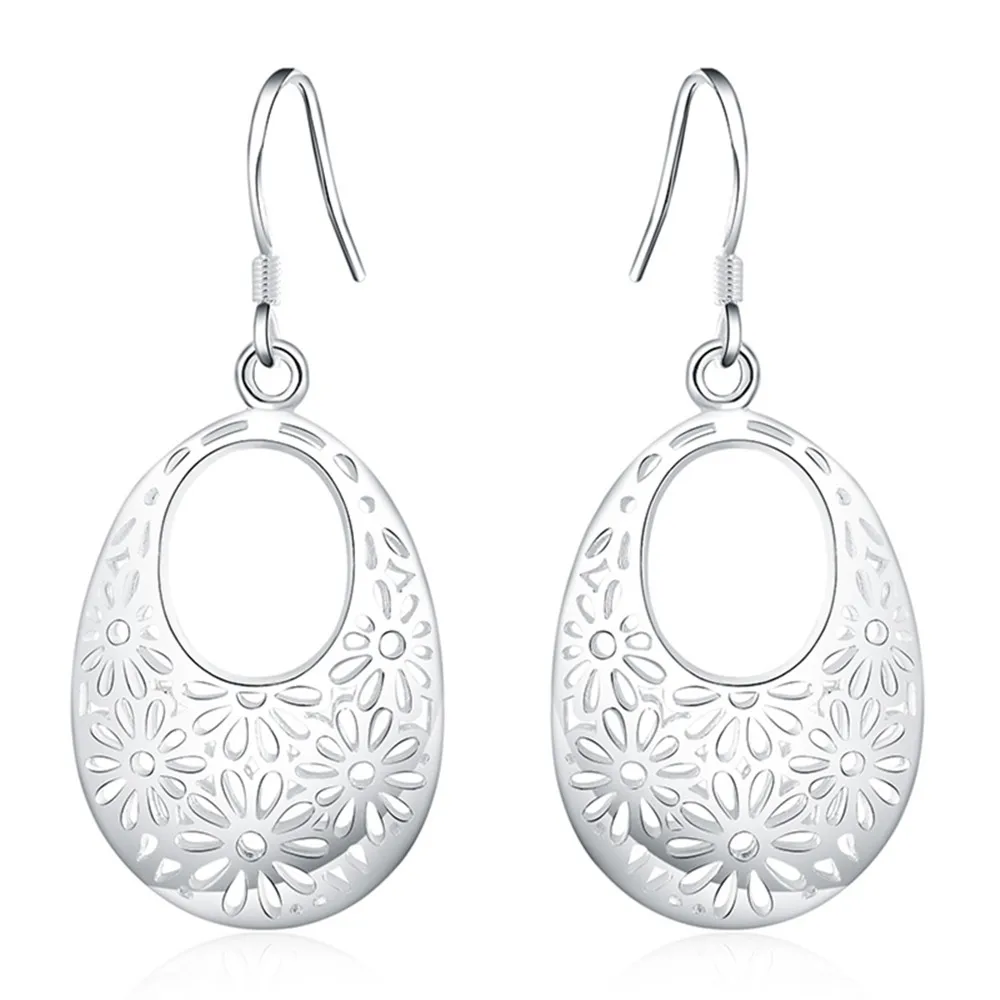 

Wholesale NEW ARRIVE gift silver earring jewelry beauty drop hollow leaf for women Lady retro hook wedding Party best gift