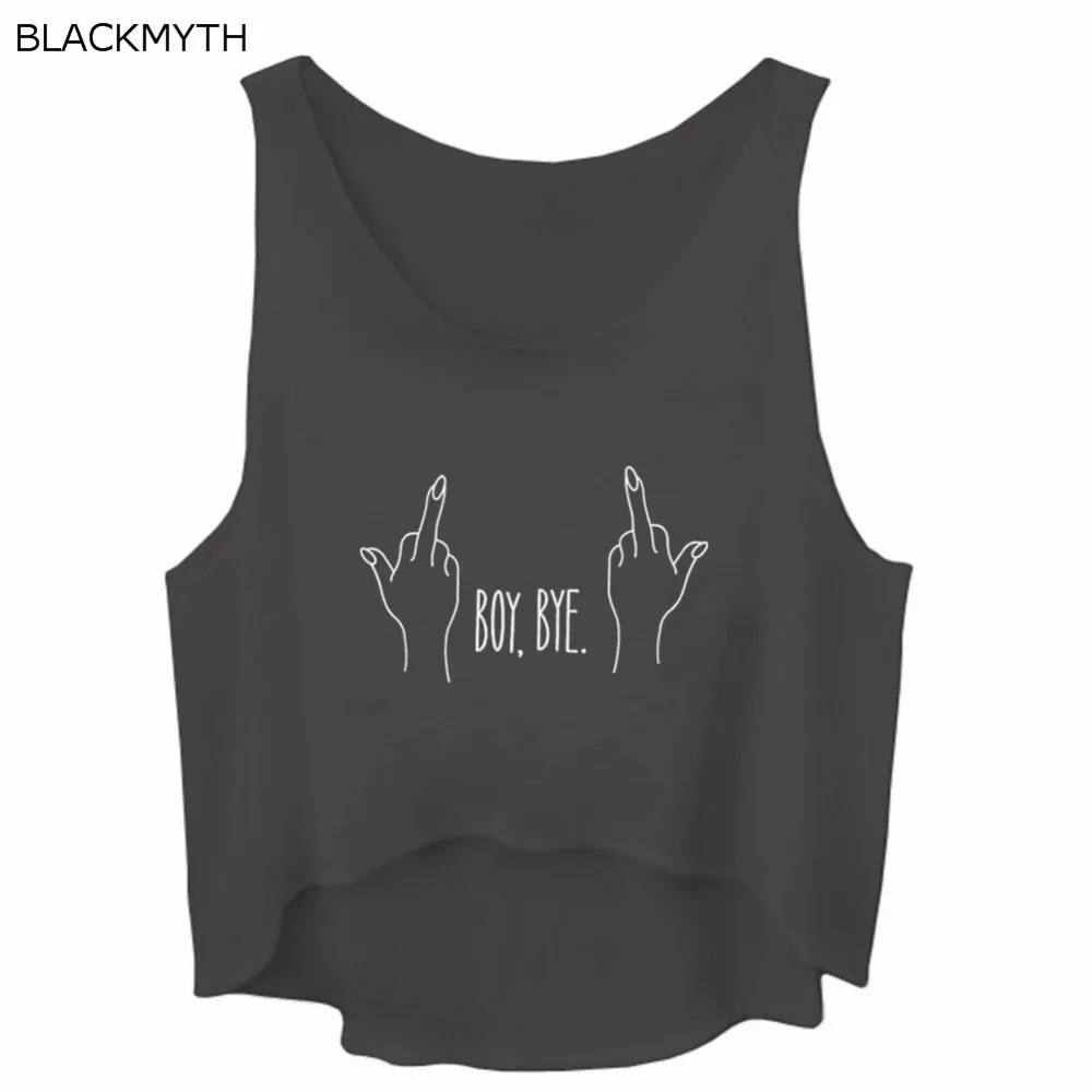 

BLACKMYTH BOY BYE Print Loose Women's Sleeveless Shirts Crop Tank Tops
