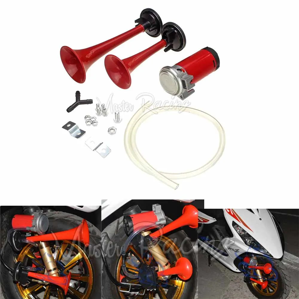 Universal Motorcycle 12V Air Horn 135DB Complete Set Loud Dual Trumpet