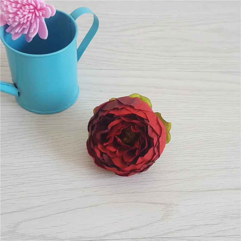 5pcs/lot 5cm High Quality Peony Flower Head Silk Artificial Flowers Wedding Decoration DIY Garland Crafts Fake Flowers Flores - Цвет: Deep Red