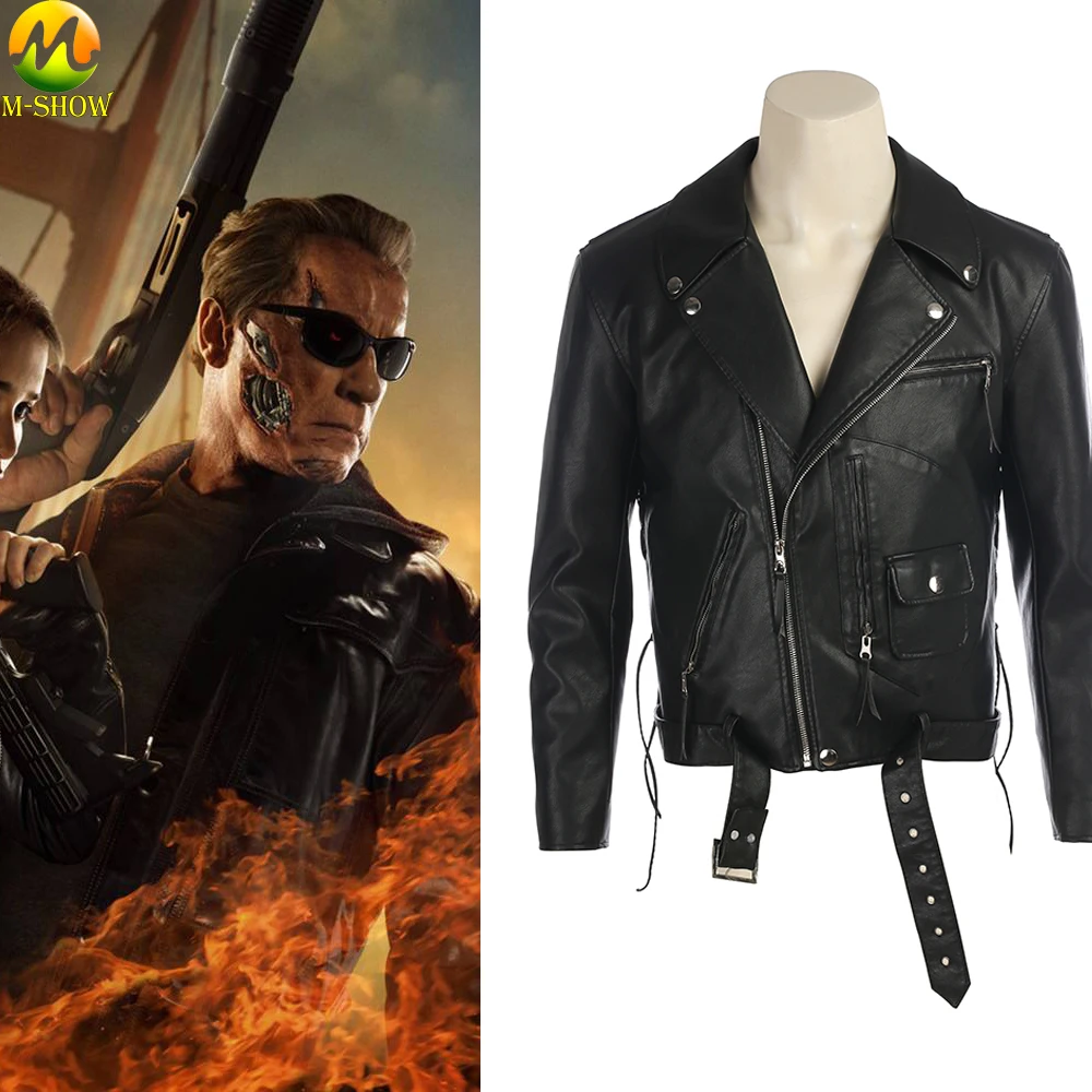 Movie Terminator Cosplay Costume Black Leather Handsome Jacket Cosplay