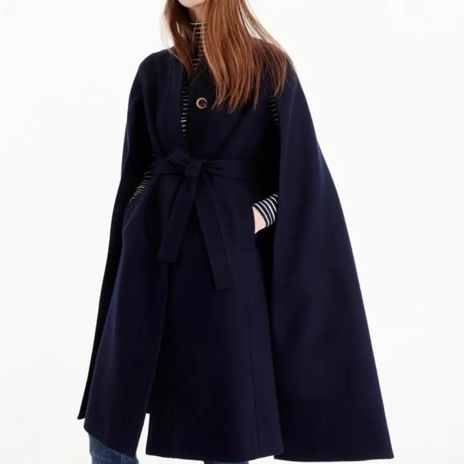 Женское шерстяное пальто-накидка, Свободные повседневные пончо, модное осенне-зимнее пальто, шерстяное пальто-накидка