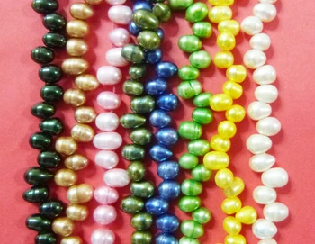 

DF-150# At last (8 shares Mixed color / SET) DIY Fresh Water Pearl 8-9mm Peach Dancing Rice Drop Shape 15 "Inches