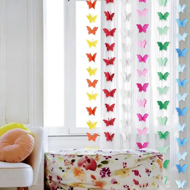

18pcs/set 2.7m Paper Butterfly Wedding Decoration Cotton Rope Garlands Wedding Party Banner Hanging Paper Garland