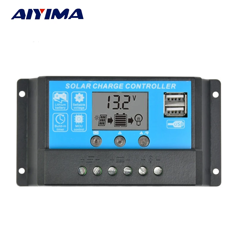 AIYIMA 15A 12V 24V Auto Solar Charge Controller Regulator Controller PWM With LCD 5V Dual USB