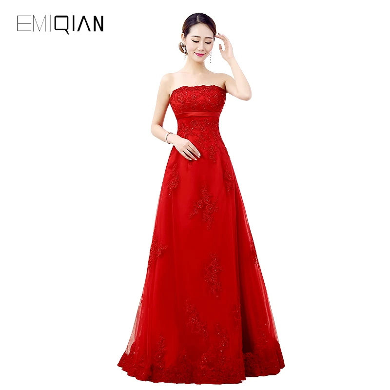 Free Shipping Charming A Line Empire Strapless Red Long Evening Dresses