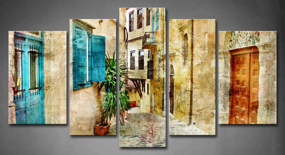 

Framed Wall Art Picture Old Streets Canvas Print Artwork Architecture Modern Posters With Wooden Frames For Living Room