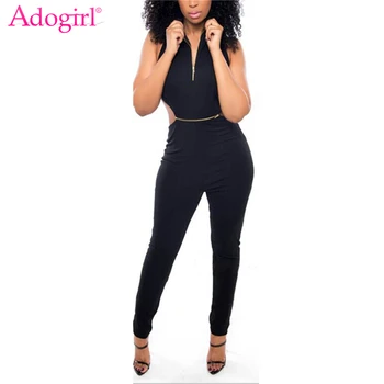 

Adogirl 2018 Fashion Backless Detachable Casual Jumpsuits Zipped Stand Collar Sleeveless Bandage Rompers Crop Top Pencil Pants