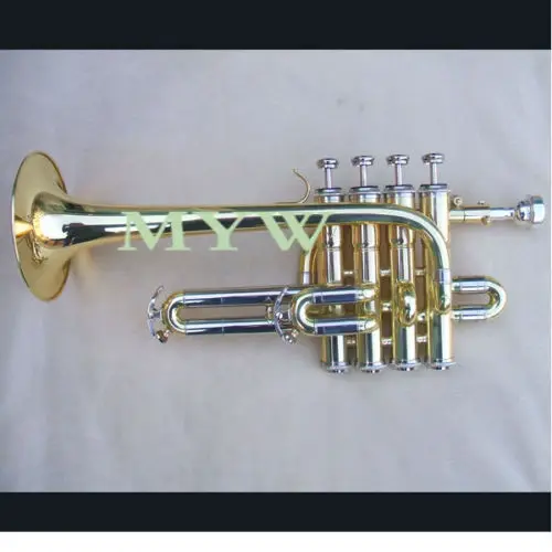 Пикколо-труба наряд золотой лак 4 поршневые клапаны медно-никелевая Труба жесткий чехол