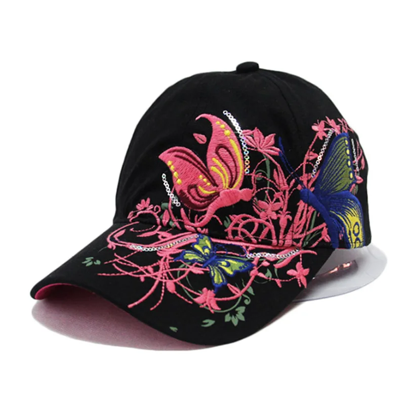 LOVINGSHA 패션 봄과 여름 나비 자 수 다채로운 꽃 여성의 태양 - 음영 야구 모자 여자 힙합 모자 B308