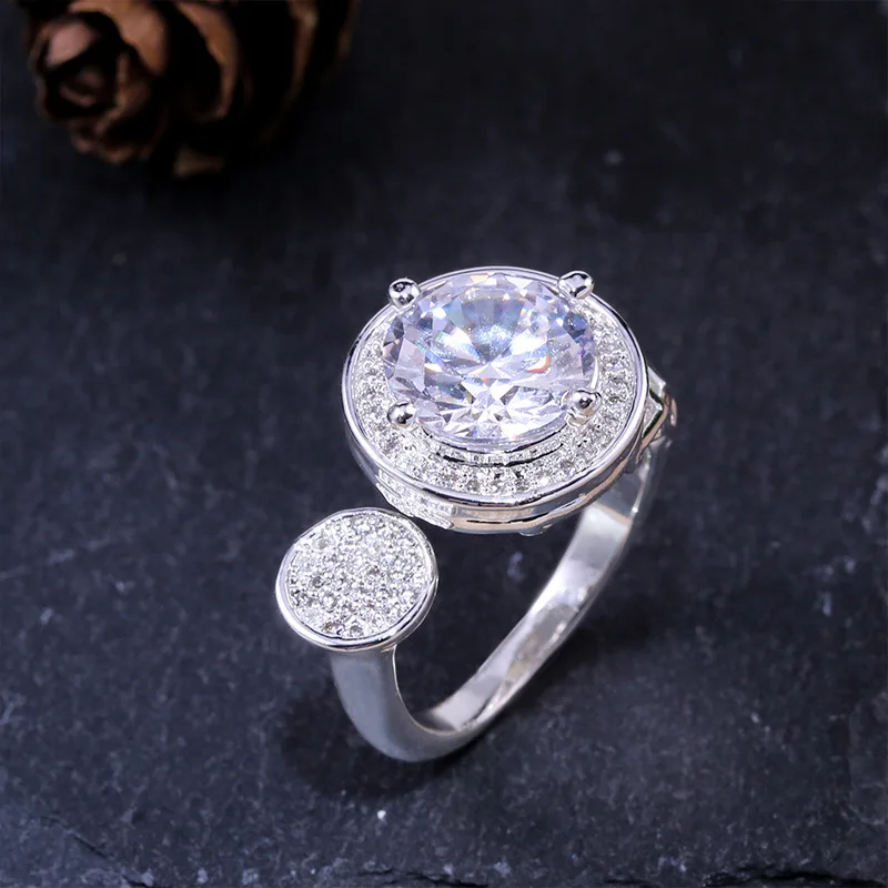 

Fashion Geometric Design Micro-inlay Zircon Rings for Women Round Zircon Engagement Rings Open Adjustable Jewelry Anillos Mujer