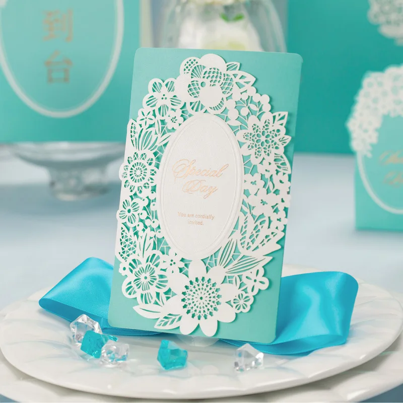  FANLUS Blue Wedding Invitation Cards Kit with Envelopes Custom Personalized Printing - 32891253607