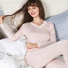 Женский комплект нижнего белья шелк весна женский розовый с длинным рукавом кружевные топы и низ комплект из двух предметов шелк базовые комплекты XL