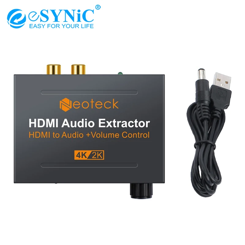 

eSYNiC 4K x 2K HDMI Audio Extractor With USB Power Cable SPDIF + RCA 3.5mm + R/L Analog Audio Output Converter Adapter Extractor