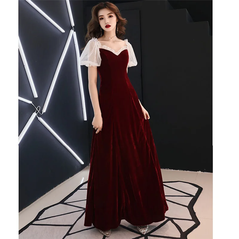 

It's YiiYa Evening Dress Empire Off Shoulder Long Women Party Dress Lace Splicing Sleeve Robe de Soiree Plus Size 2019 E475