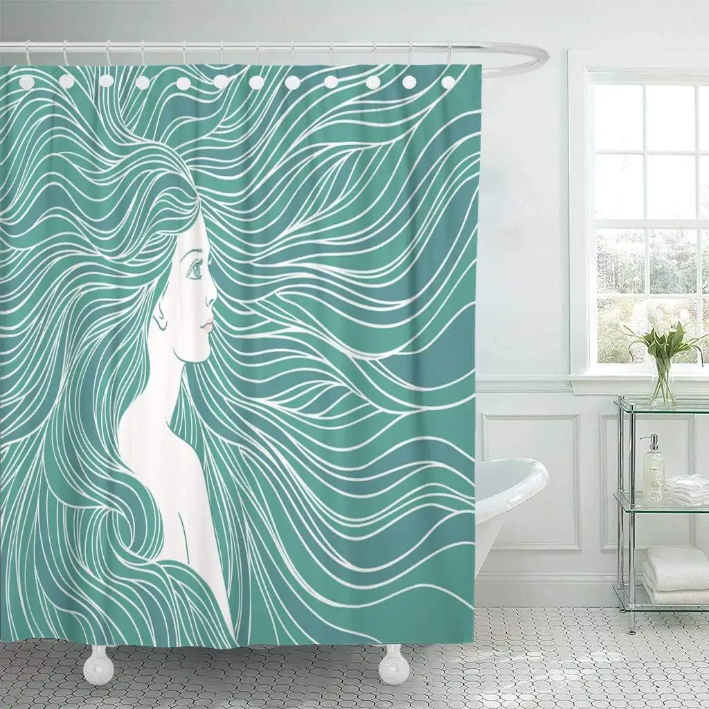 Artistic Girl with Streaming Hair Mermaid Underwater Linen Beautiful Beauty Coiffure Decor Shower Curtains Bathroom Curtain | Дом и сад