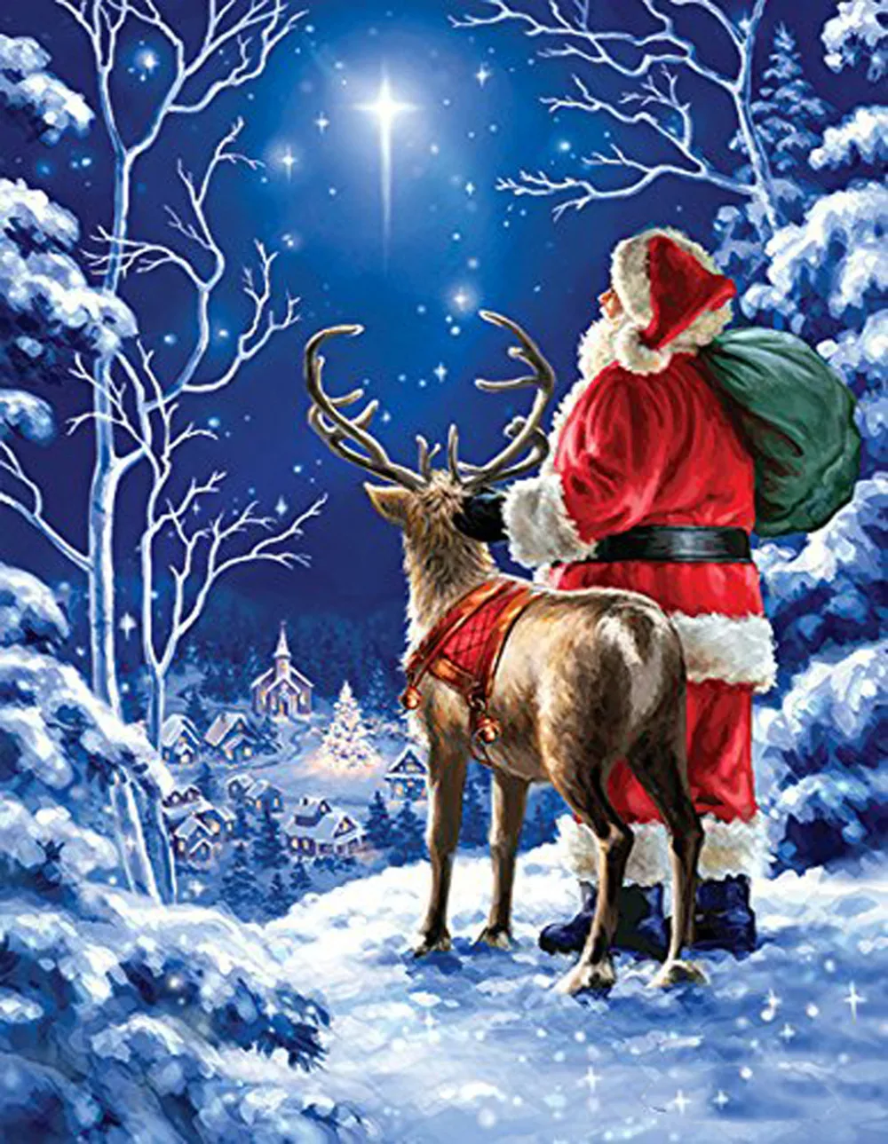 3D DIY Mosaic Full Round Diamond Paintings Santa Reindeer Stich Gift