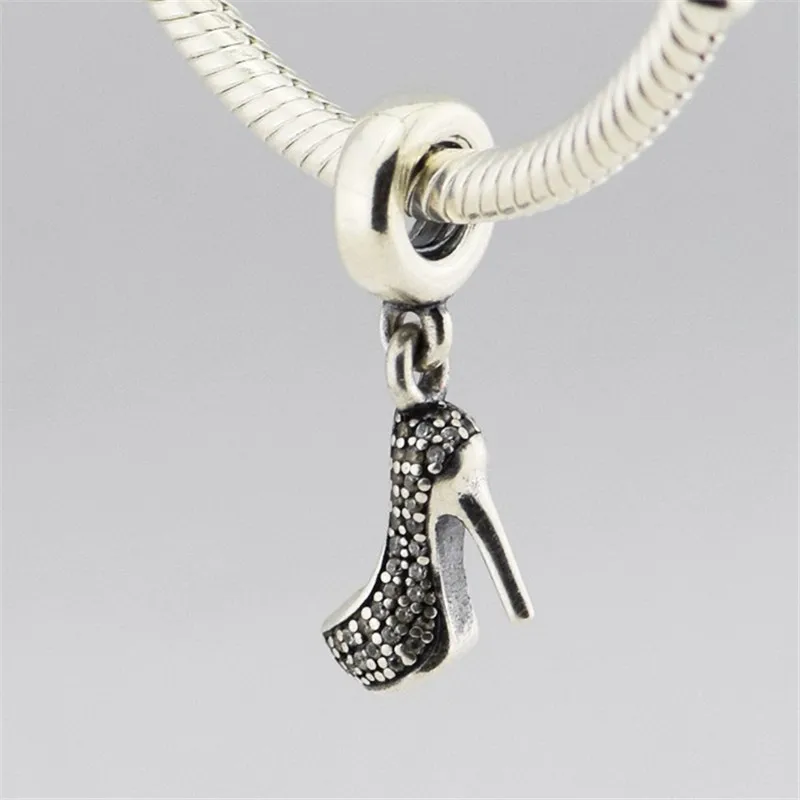 

925 Sterling Silver Jewelry beads Stiletto Silver Dangle With Cubic Zirconia Charms Fit European Bracelet DIY Beads Wholesale