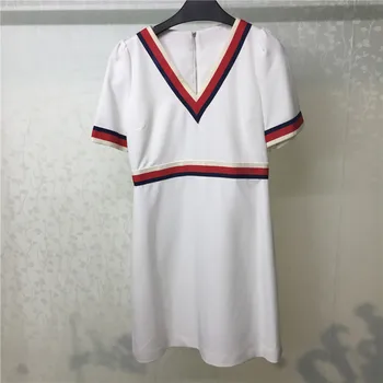 

Women White Dress Female 2019 Spring Summer Short Sleeve Dress Solid High Waist Elegant Casual Dresses Vestidos