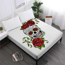 Sugar Skull Bed Sheets Rose Flowers Print Fitted Sheet Ladies Sweet Bedclothes Soft Mattress Cover Home Decor D25