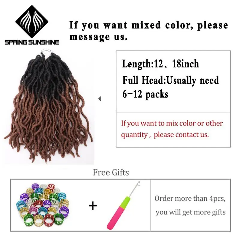 Spring sunshine 12Inch Ombre Faux Locs Curly Soft Crochet Hair Braids Synthetic Hair Crochet Hair Goddess Nu Locs