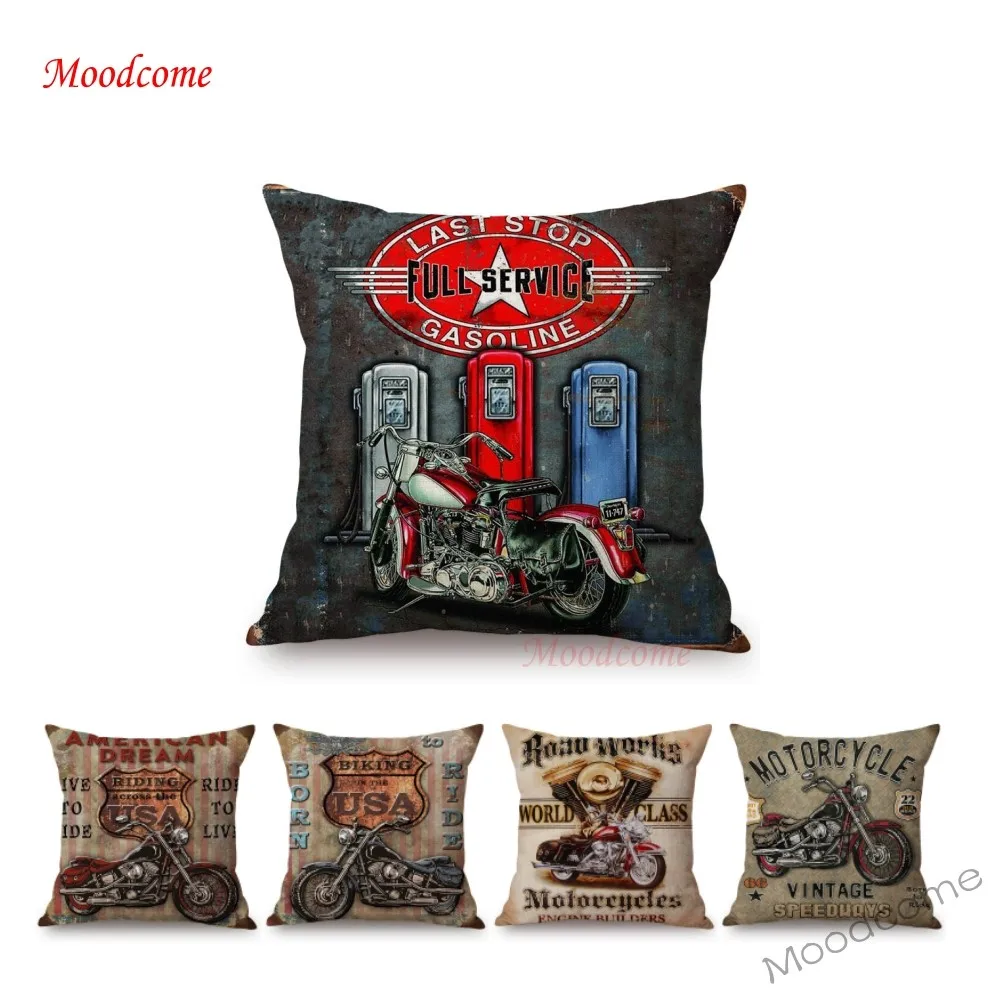 buy 45x45 cm Square Vintage Classic Motorcycle Poster Sofa Cushion Cover Home Decor Retro Motorbike Throw Pillow Cover Free Shipping