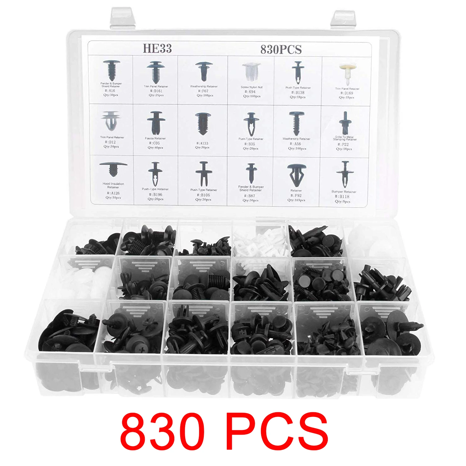 

830Pcs/lot Car Plastic Rivets Automobile Fastener fit 8mm Hole Nylon Car Clips Fender Bumper Shield Retainer Plastic Rivet Auto