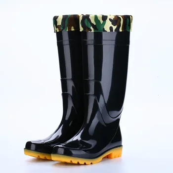 

High-top rain boots Men's black high-tube warm non-slip wear-resistant site labor insurance plastic shoes Rain boots