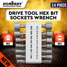 HORUSDY 14pcs Adapter Drill Bit 1/4'' Hex Socket Magnetic Power Nut Driver Set for Power Drills Steel Hex Shank Magnet Hold Set 9pcs set 5mm 13mm hex socket sleeve nozzles magnetic nut driver set drill bit adapter hex power tools