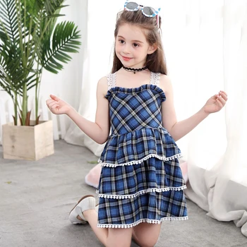 

Baby Girls Summer Dress Sleeveless Lace Plaid Backless Casual Dress Toddler Girl Clothes Kids Dresses For Girl Children Clothing