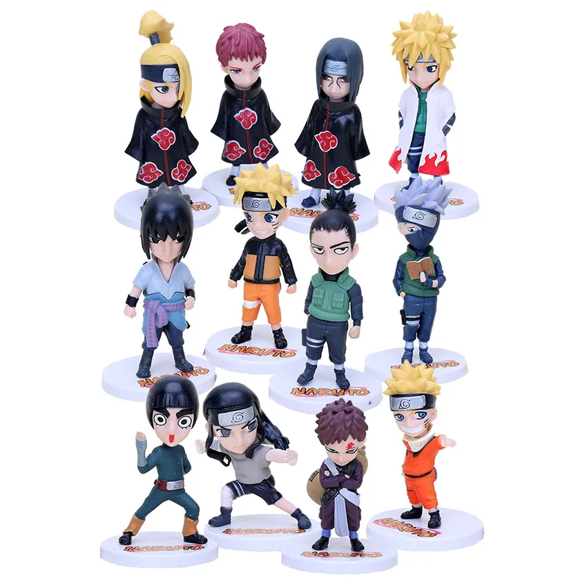 

8-12cm 12pcs/lot Anime Naruto Q version Itachi Sasuke Kakashi Gaara Minato Naruto PVC action figure Model Toys