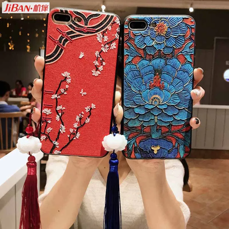 JIBAN китайский стиль дворца кисточкой чехол для iPhone X XS XR XSMAX 6 6s плюс 7 plus 8 Мягкая