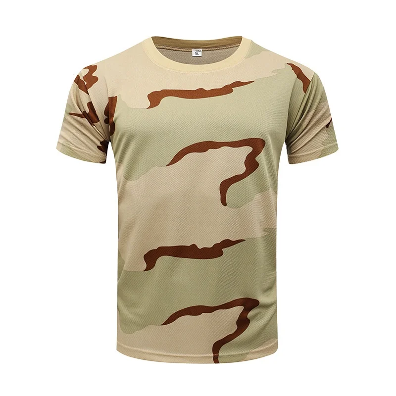 3-Color-Camo Мужская камуфляжная тактическая рубашка с коротким рукавом, быстросохнущая футболка, камуфляжные уличные рубашки в охотничьем стиле, военная армейская футболка - Цвет: 3-Color-Camo