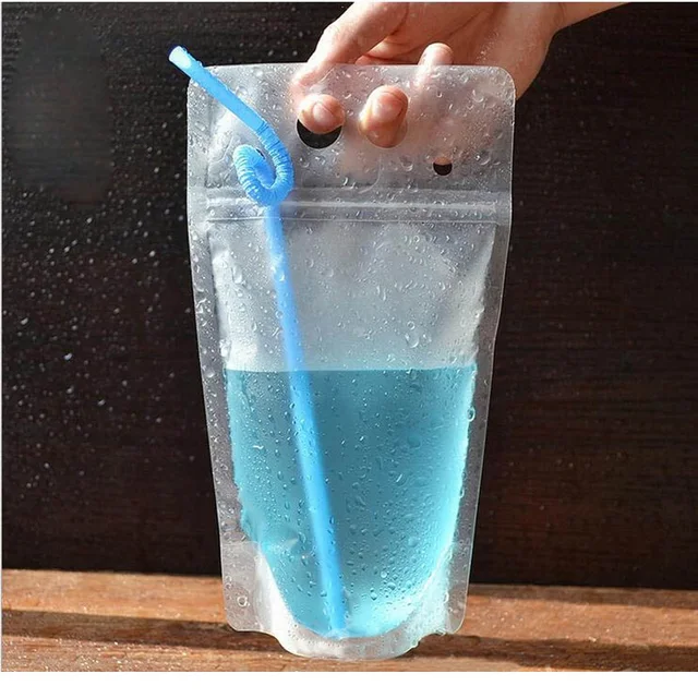 500pcs 450ml Transparent Self sealed Plastic Beverage Bag DIY Drink