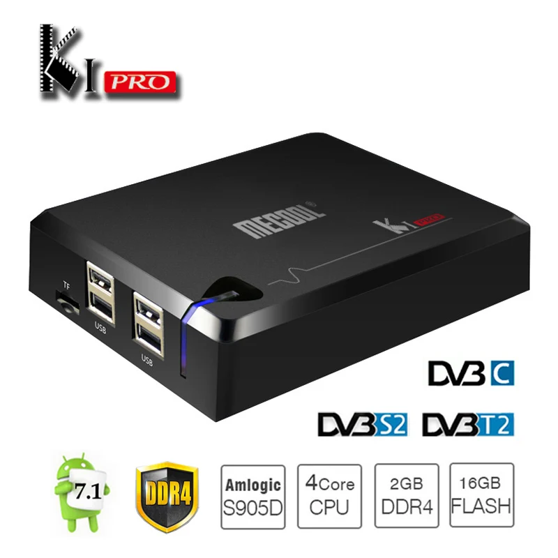 

Original MECOOL KI Pro Android TV Box Supports DVB S2 T2 DVB-C Amlogic S905D 4K 3D Media Player DDR4 2GB RAM 16GB AC Wifi BT Box