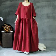 Весенне-летний свободный крой хлопок белье платье плюс Размеры три четверти рукавами платье с карманом, повседневные платья Vestidos M-5XL