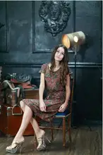 new arrival 100% silk female dress pure silk Small floral print dress china style women silk dress crepe Double silk dress-b207